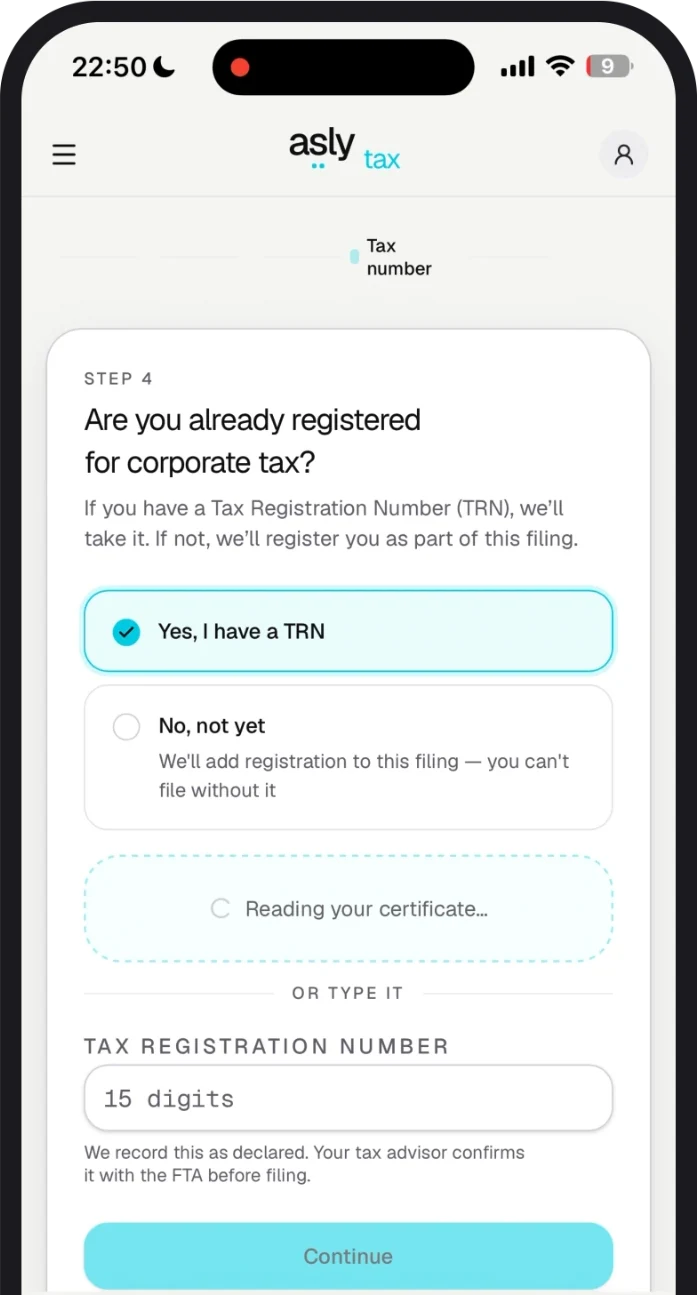 asly tax step 02 — Add your tax certificate